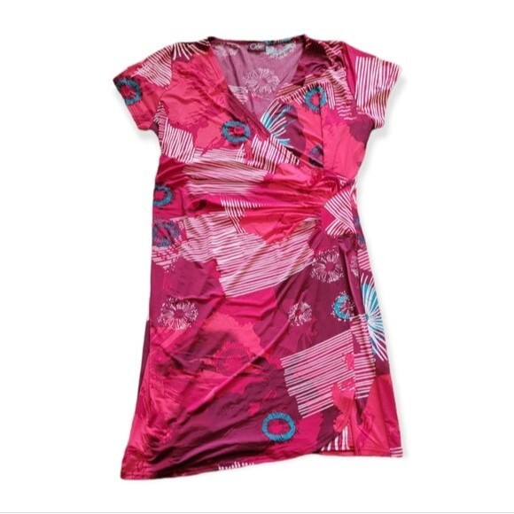 Coline Pink Abstract Floral Print Mini Dress Size Large - Picture 1 of 7